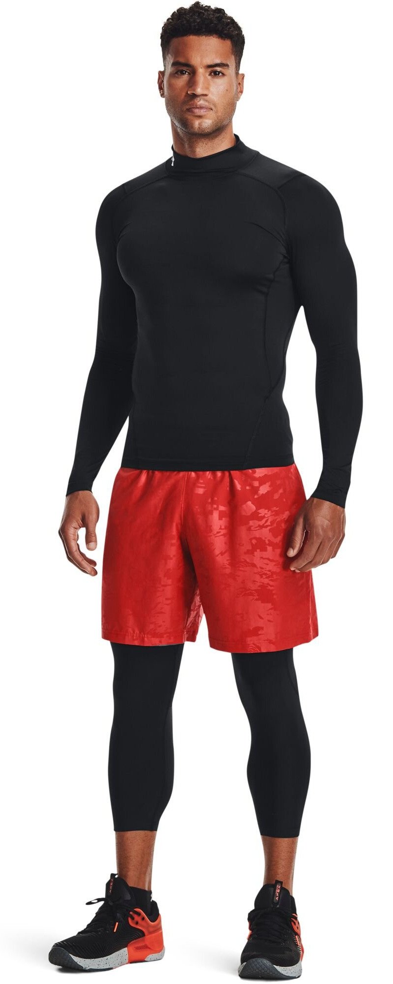Under Armour HeatGear Comp Mock herr kompressionsträja med lång ärm, svart/vit
