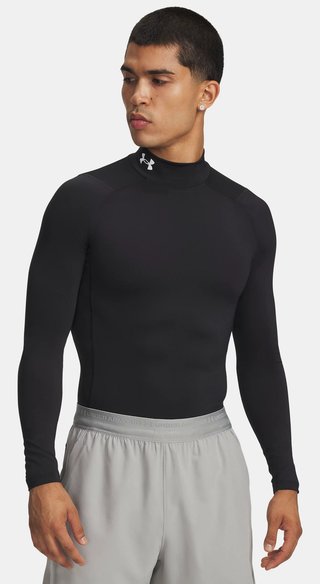 Under Armour HeatGear Comp Mock herr kompressionsträja med lång ärm, svart/vit