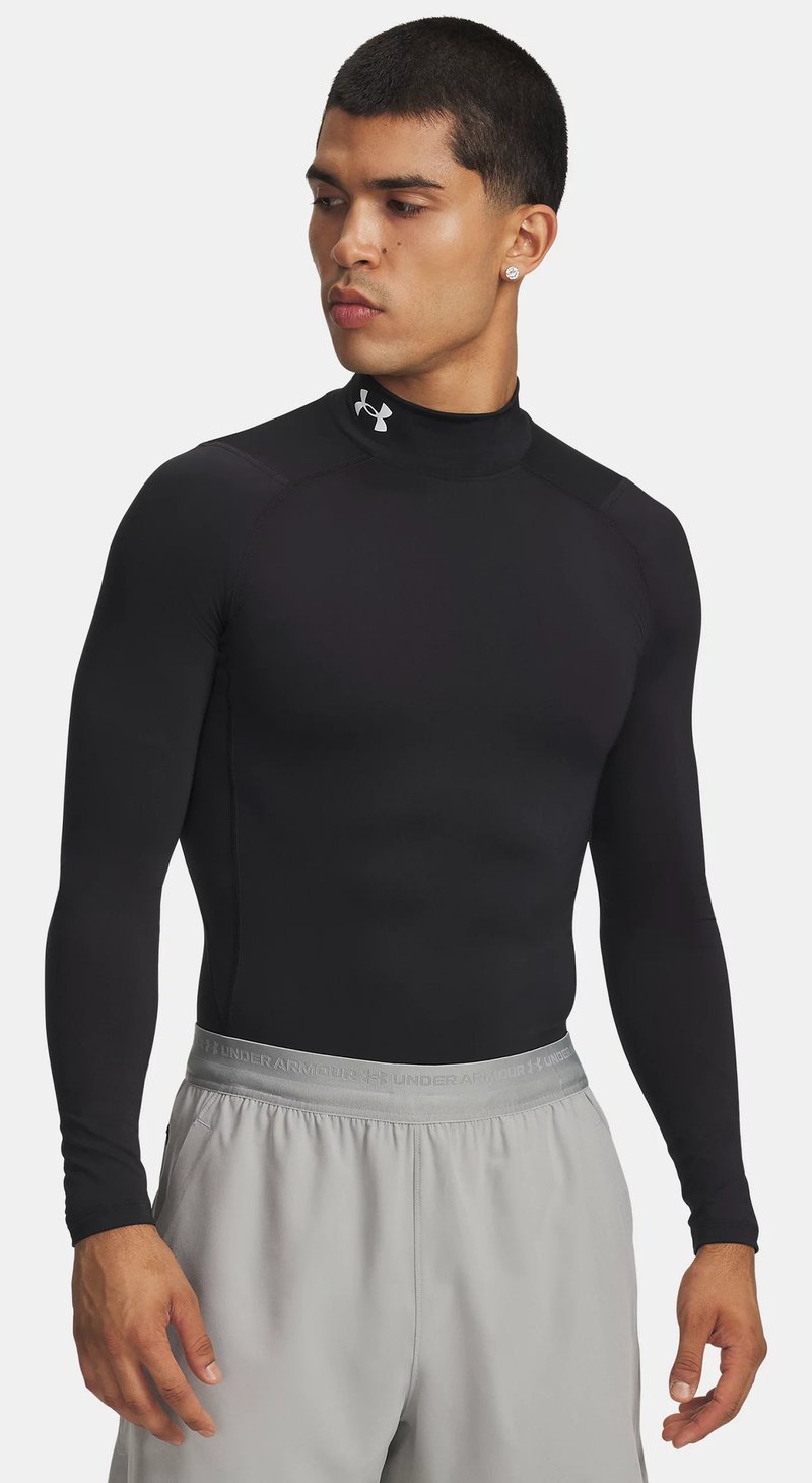 Under Armour HeatGear Comp Mock herr kompressionsträja med lång ärm, svart/vit