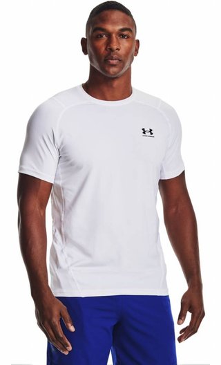 Under Armour HG Fitted SS herr t-shirt, vit/svart