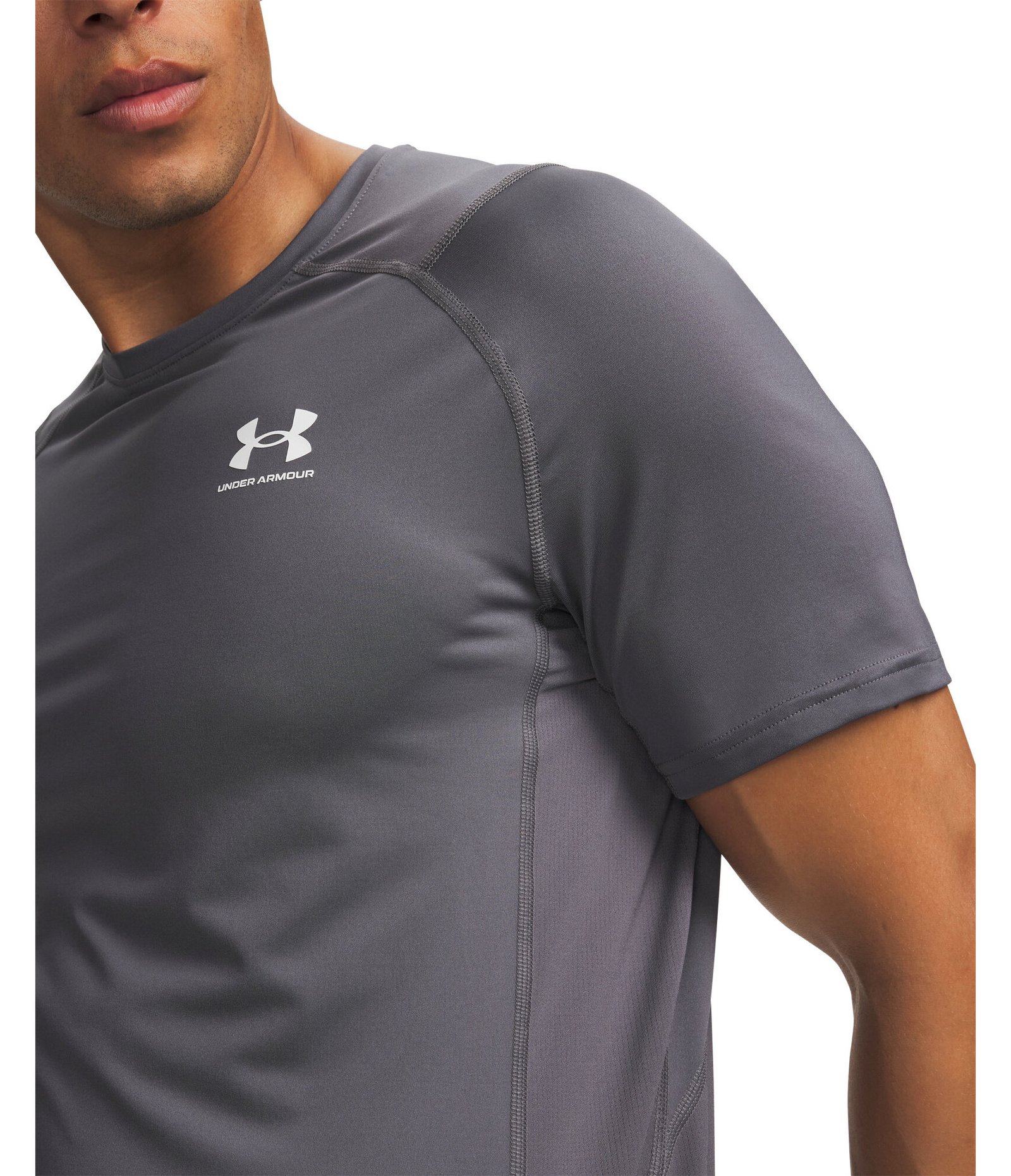 Under Armour HeatGear Fitted S herr t-shirt, castlerock/vit