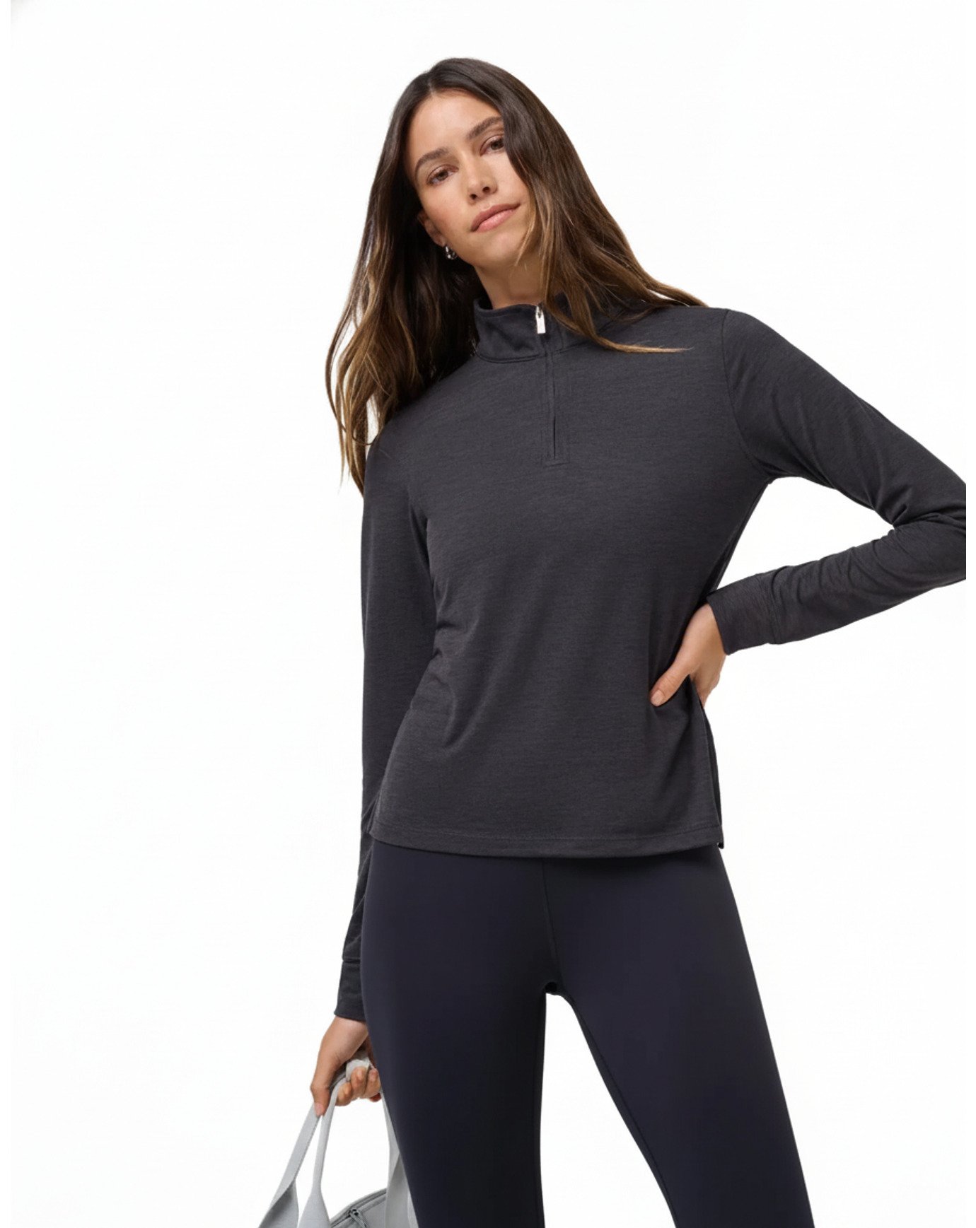 Travis Mathew Skyloft Light Zip longsleeve dam polo, heather black