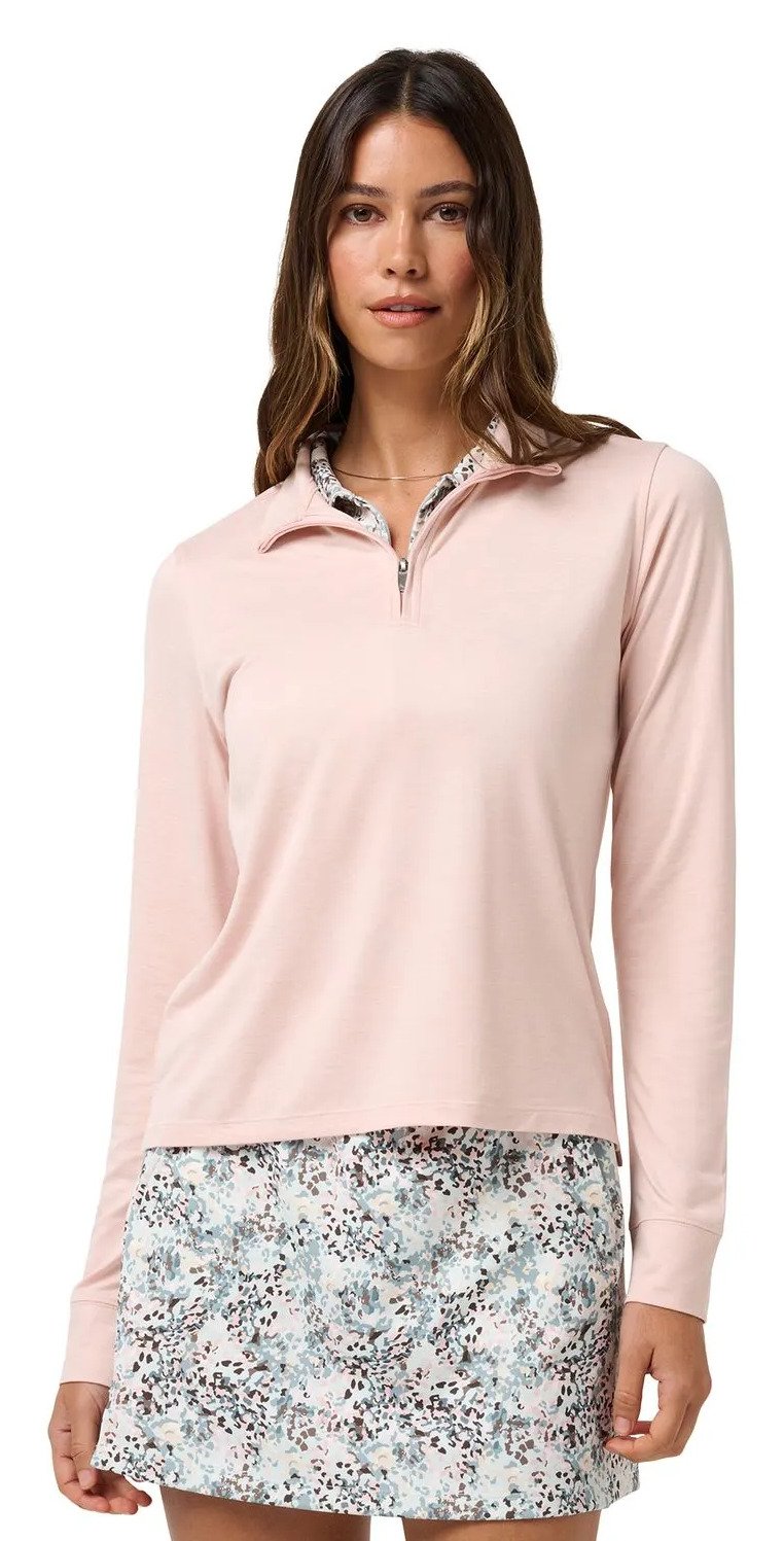 Travis Mathew Skyloft Light Zip longsleeve dam polo, heather blush pink
