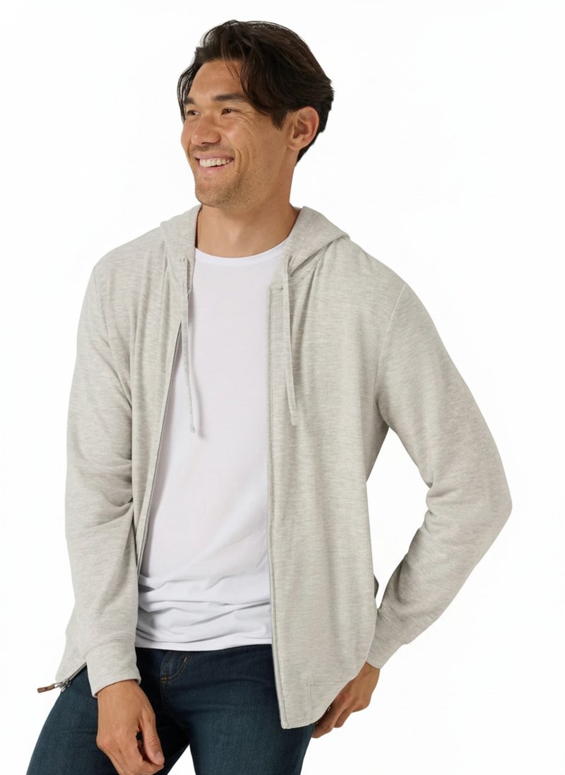 Travis Mathew Cloud Sweater Full Zip herr hoodie sweatshirt, heather grey