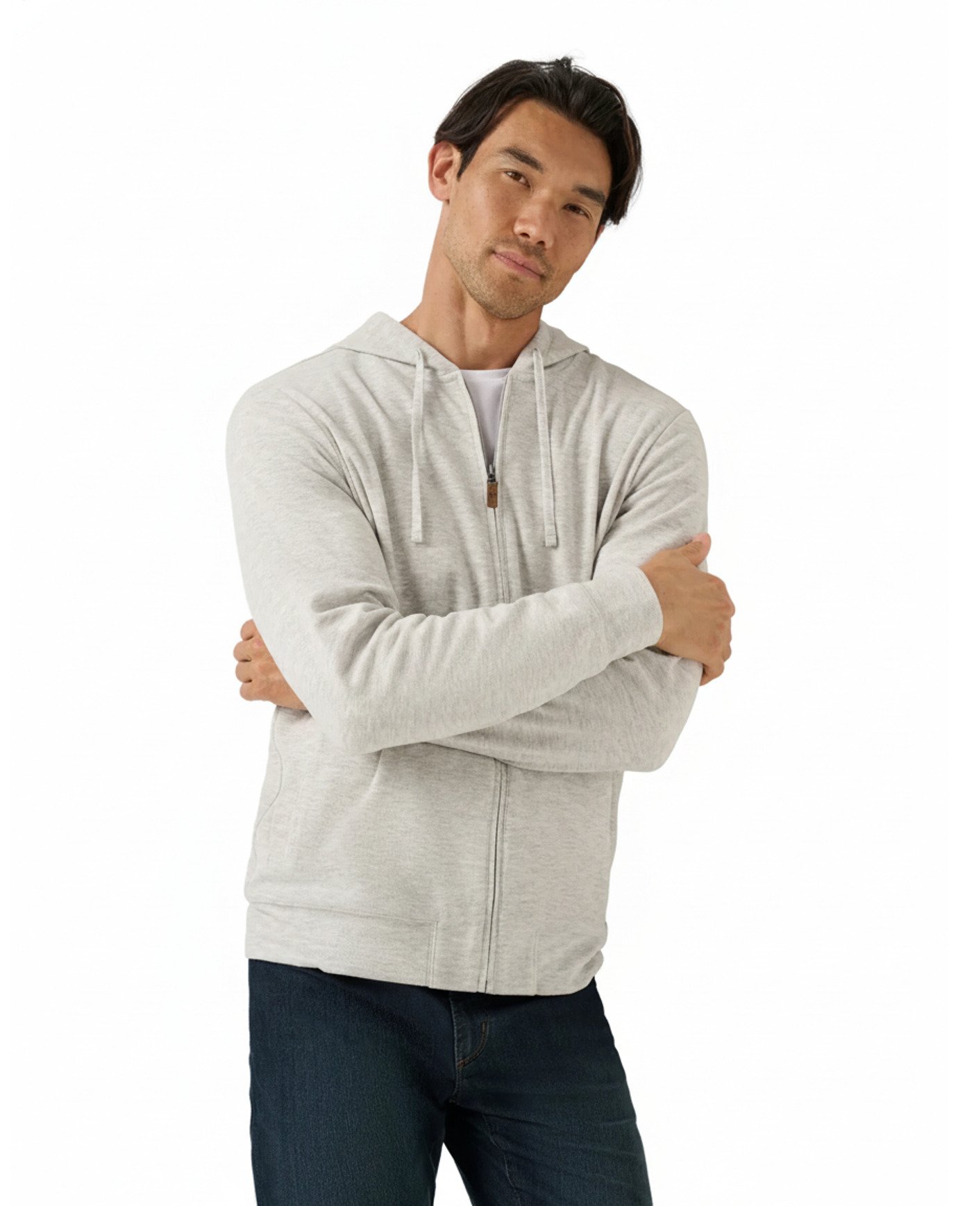 Travis Mathew Cloud Sweater Full Zip herr hoodie sweatshirt, heather grey