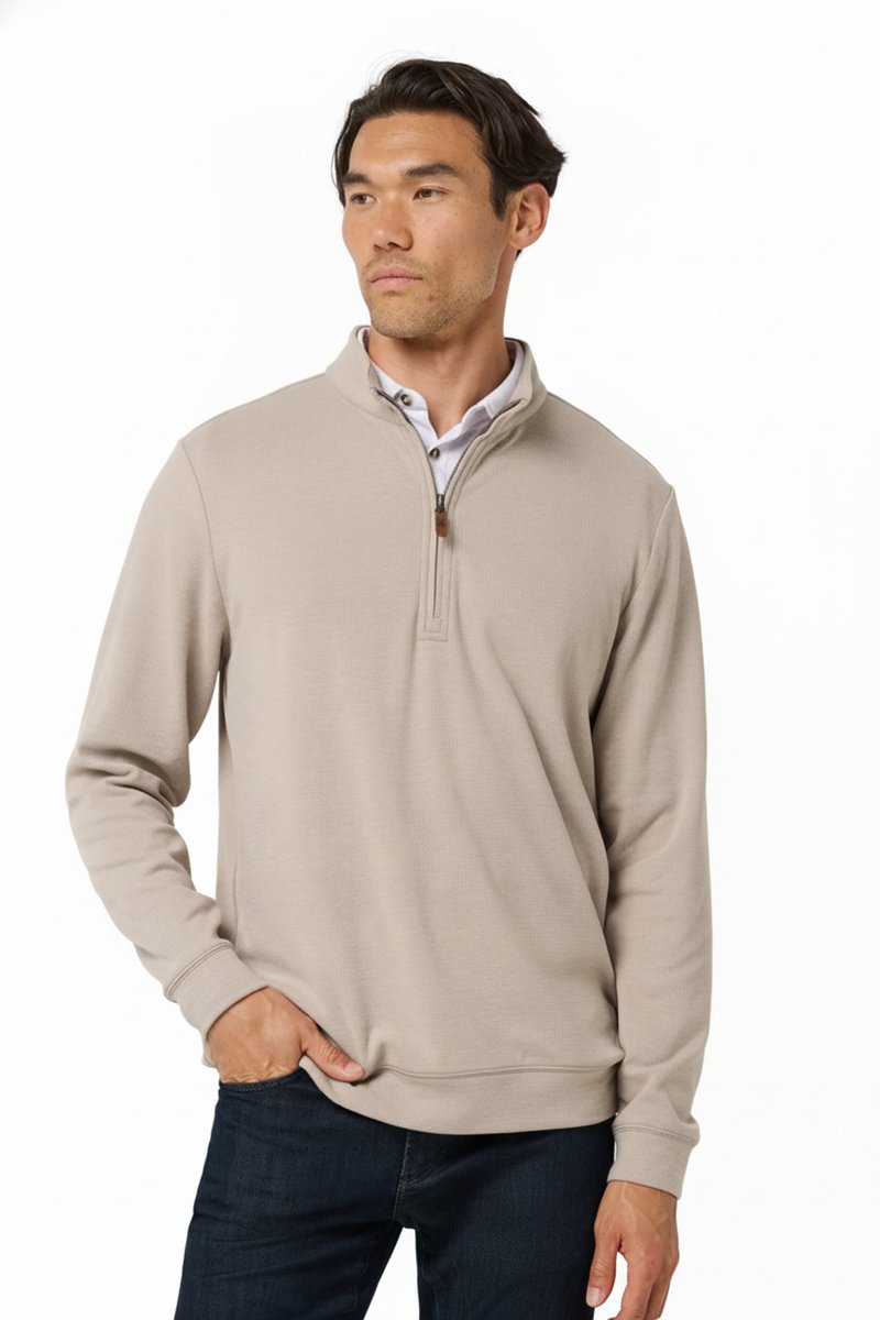 Travis Mathew Cloud herr tröja 1/4 zip, heather roasted cashew