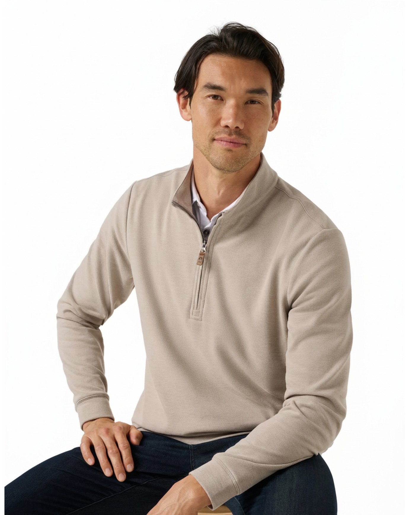 Travis Mathew Cloud herr tröja 1/4 zip, heather roasted cashew