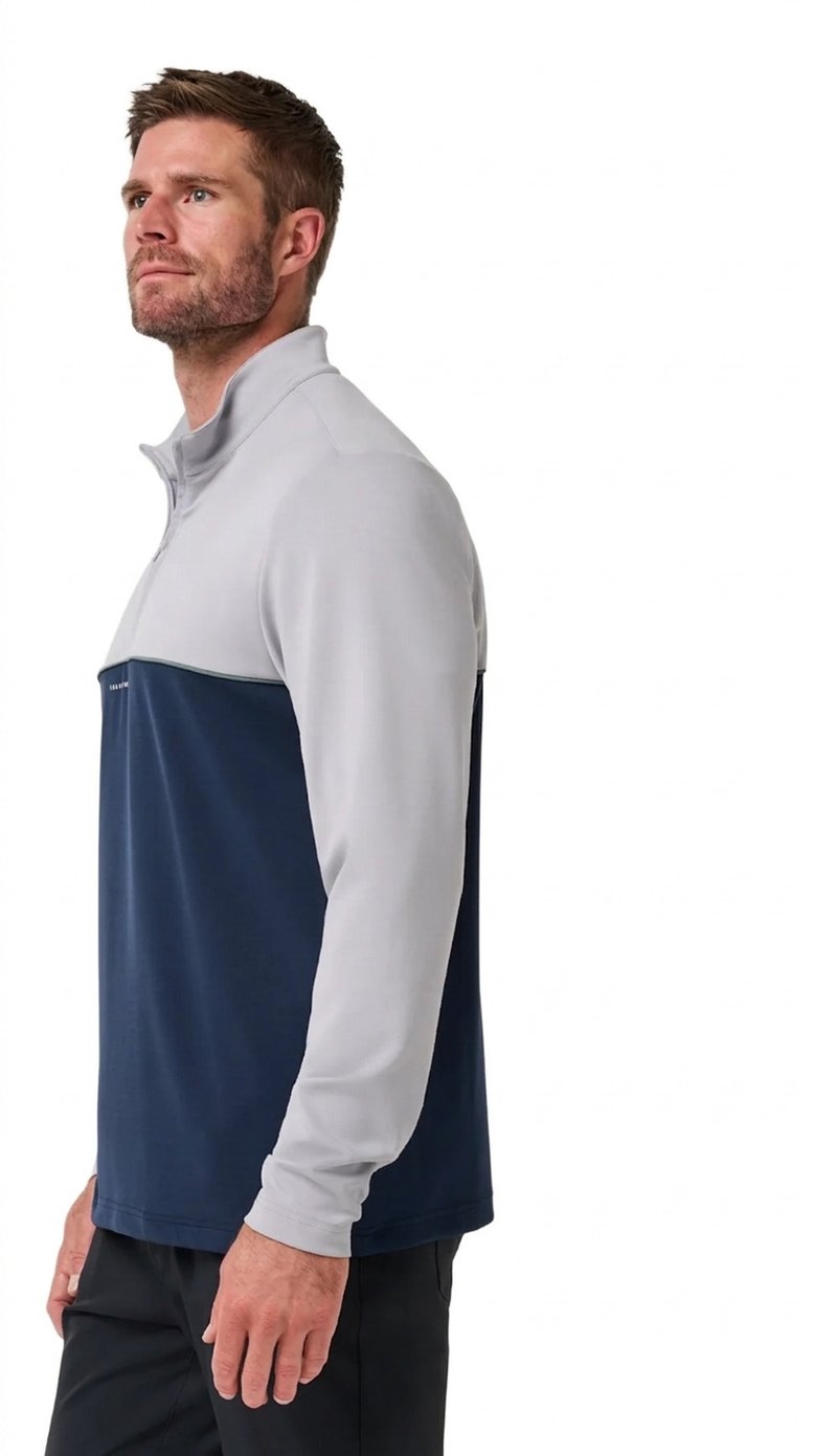 Travis Mathew Fibercloud Color Block Quarter Zip, ljusgrå