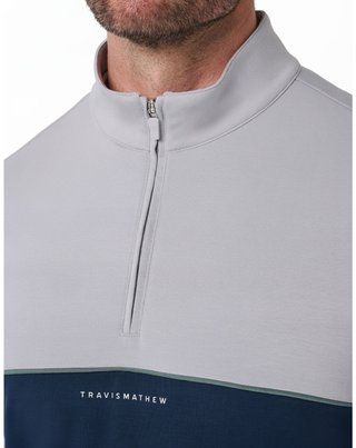 Travis Mathew Fibercloud Color Block Quarter Zip, ljusgrå