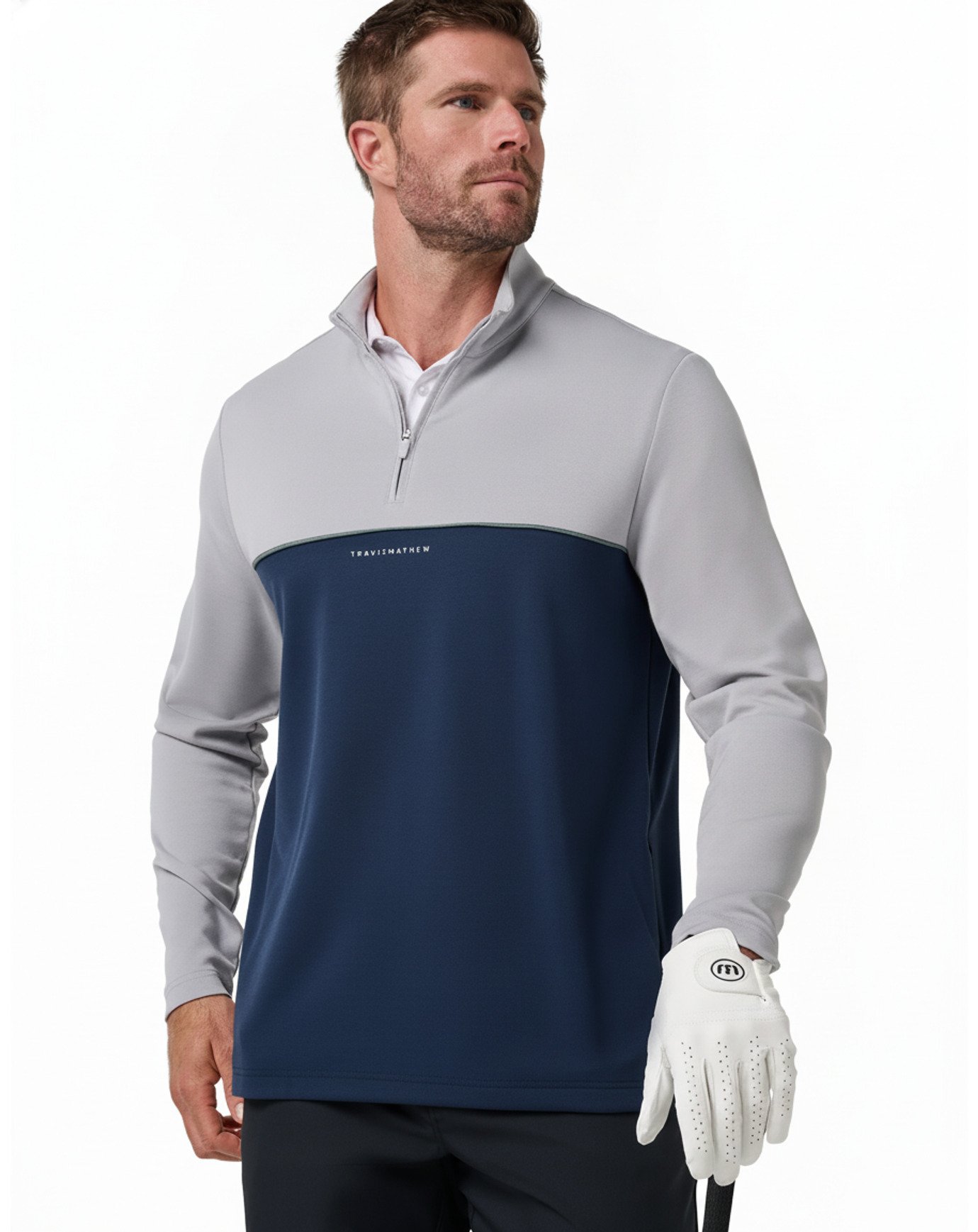 Travis Mathew Fibercloud Color Block Quarter Zip, ljusgrå