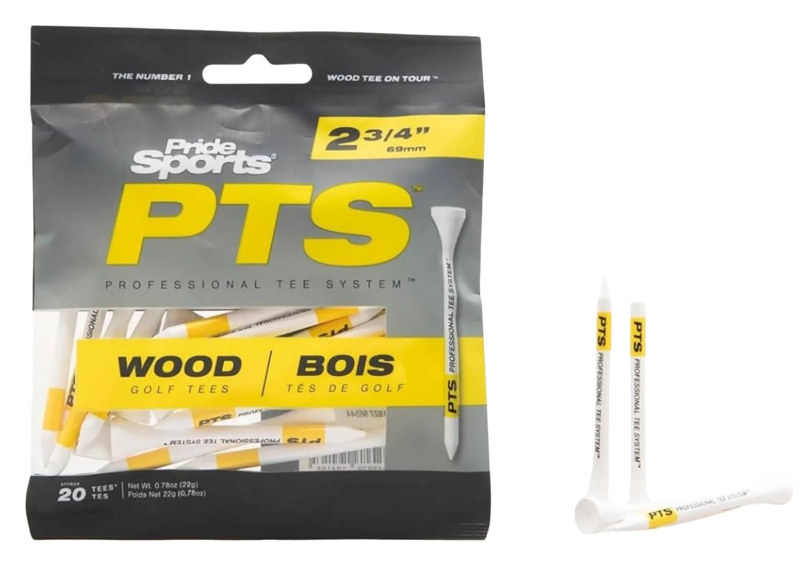 Pride Professional Tee System Prolength Yellow trä-tees 69mm (2 3/4"), 20st