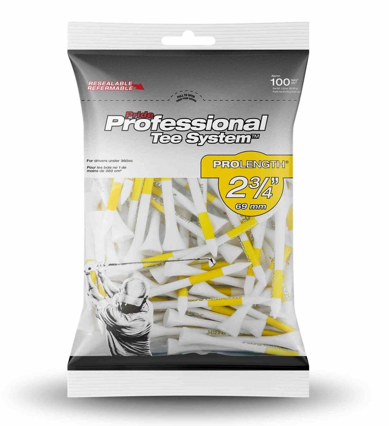 Pride Professional Tee System Prolength Yellow wood tees 69mm (2 3/4"), 100tees