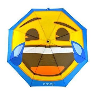Emoji AutoFold Compact paraply, blå (ansikte #19 - skrattande)