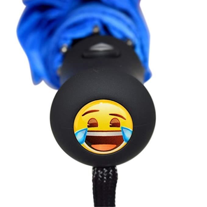 Emoji AutoFold Compact paraply, blå (ansikte #19 - skrattande)