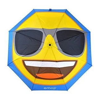 Emoji AutoFold Compact paraply, blå (ansikte #07 - solglasögon)