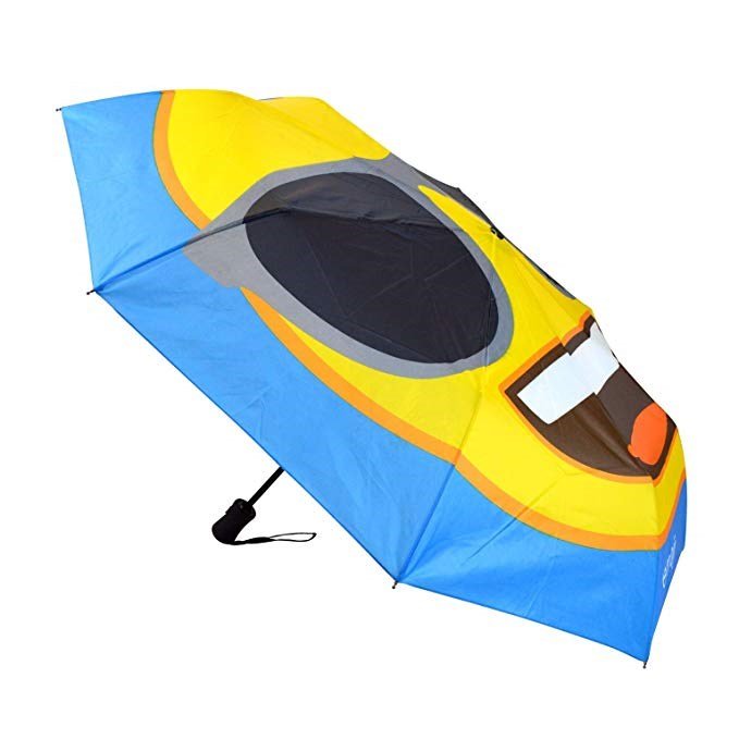 Emoji AutoFold Compact paraply, blå (ansikte #07 - solglasögon)