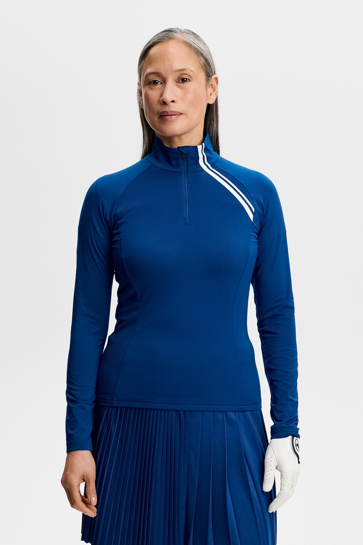 J.Lindeberg Nadu Quarter Zip Mid Layer Estate Blue – detalj fram