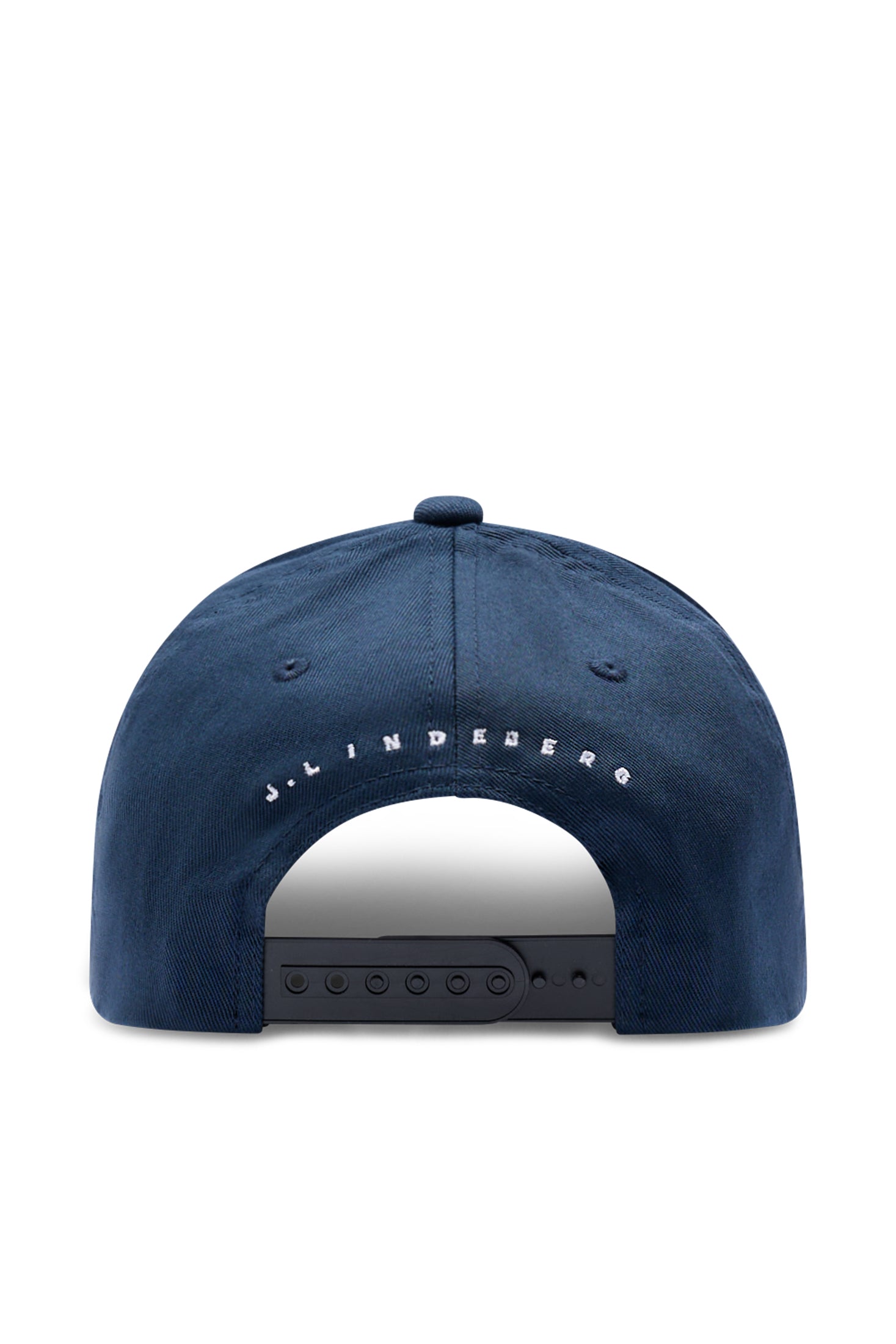 J.Lindeberg Heath Cap JL Navy – detaljbild på spänne bak och logotyp