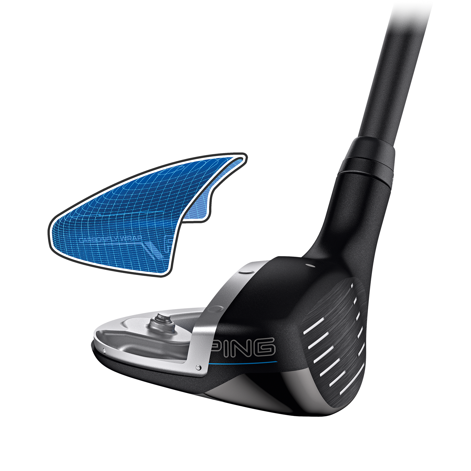 PING G440 hybrid sprängskiss som visar Carbonfly Wrap-kronan