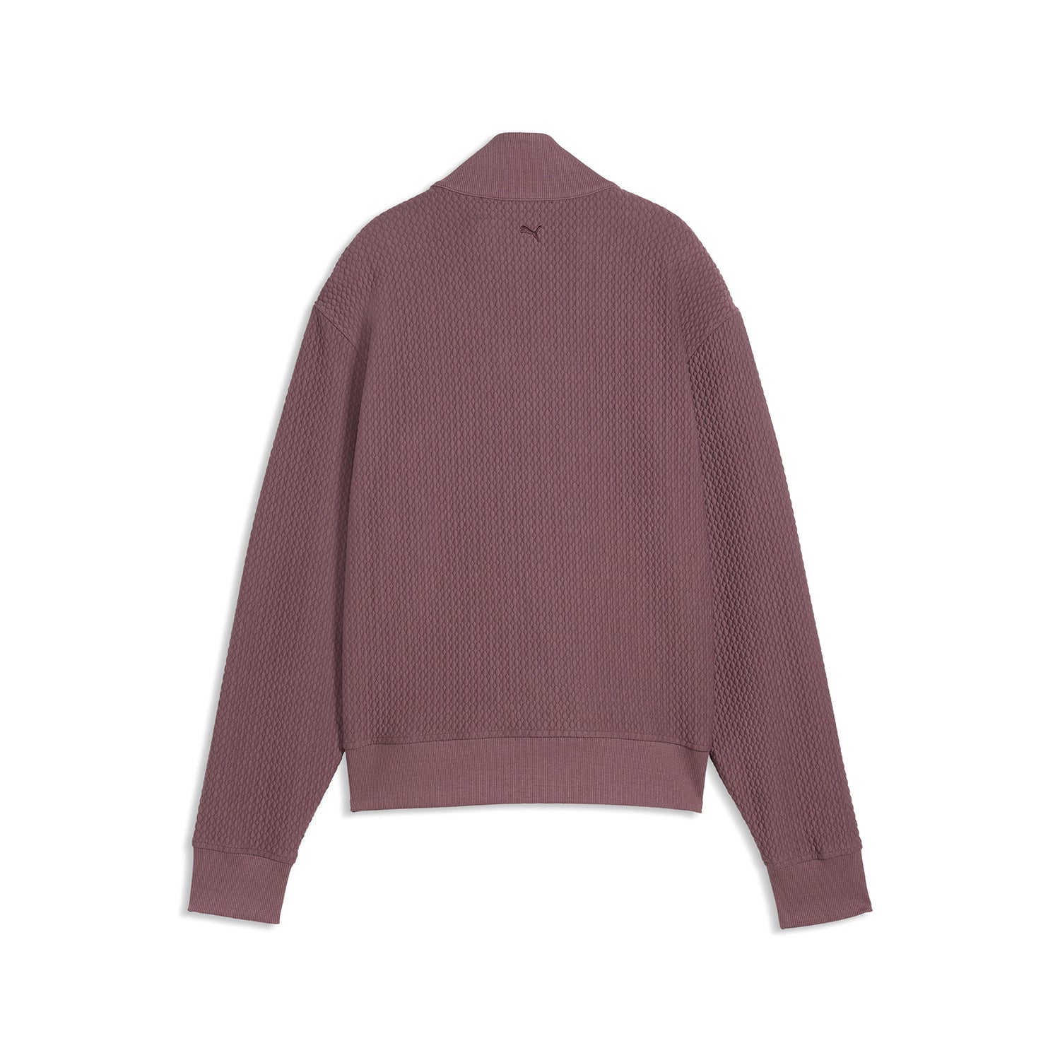 Puma Boulder Ladies 1/4 Zip sweatshirt i Rich Cocoa – detalj av ribbad krage, dragkedja och muddar