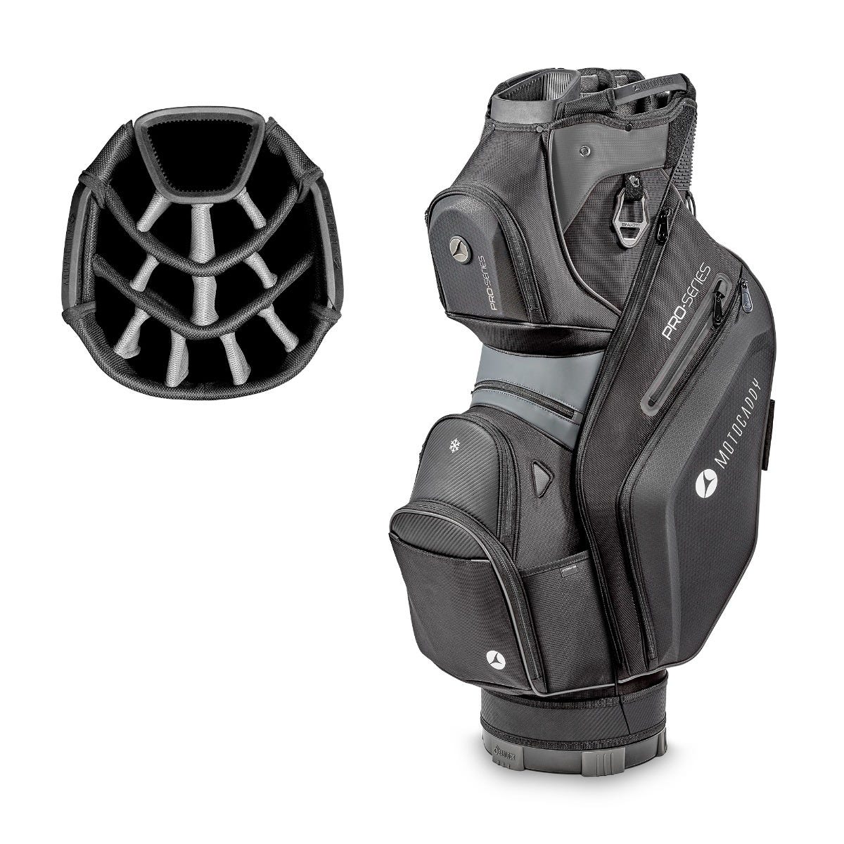 Motocaddy Pro-Series Cart Bag 2025 – Black/Charcoal colourway and premium materials