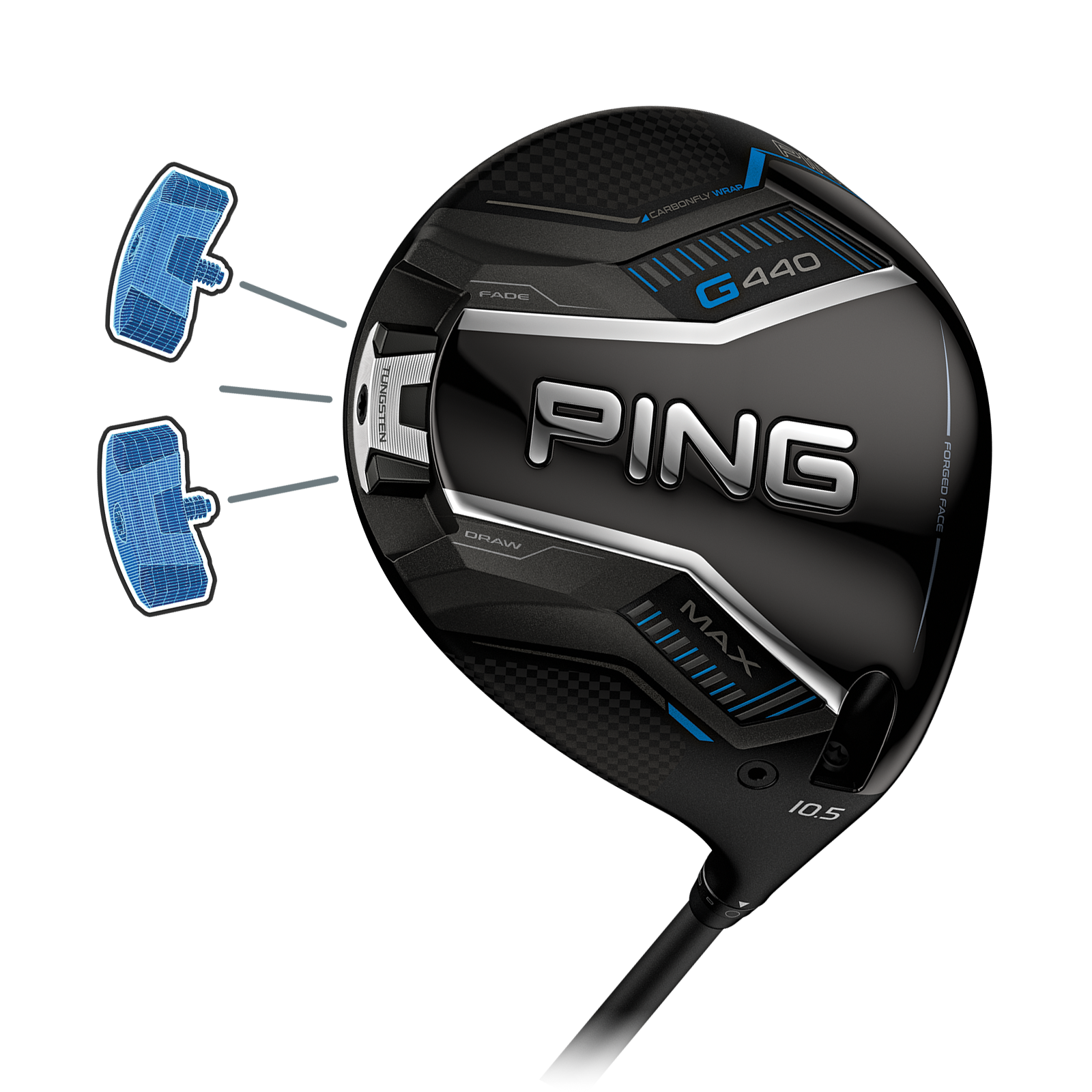 PING G440 MAX driver bakre vikt draw fade neutral position illustration