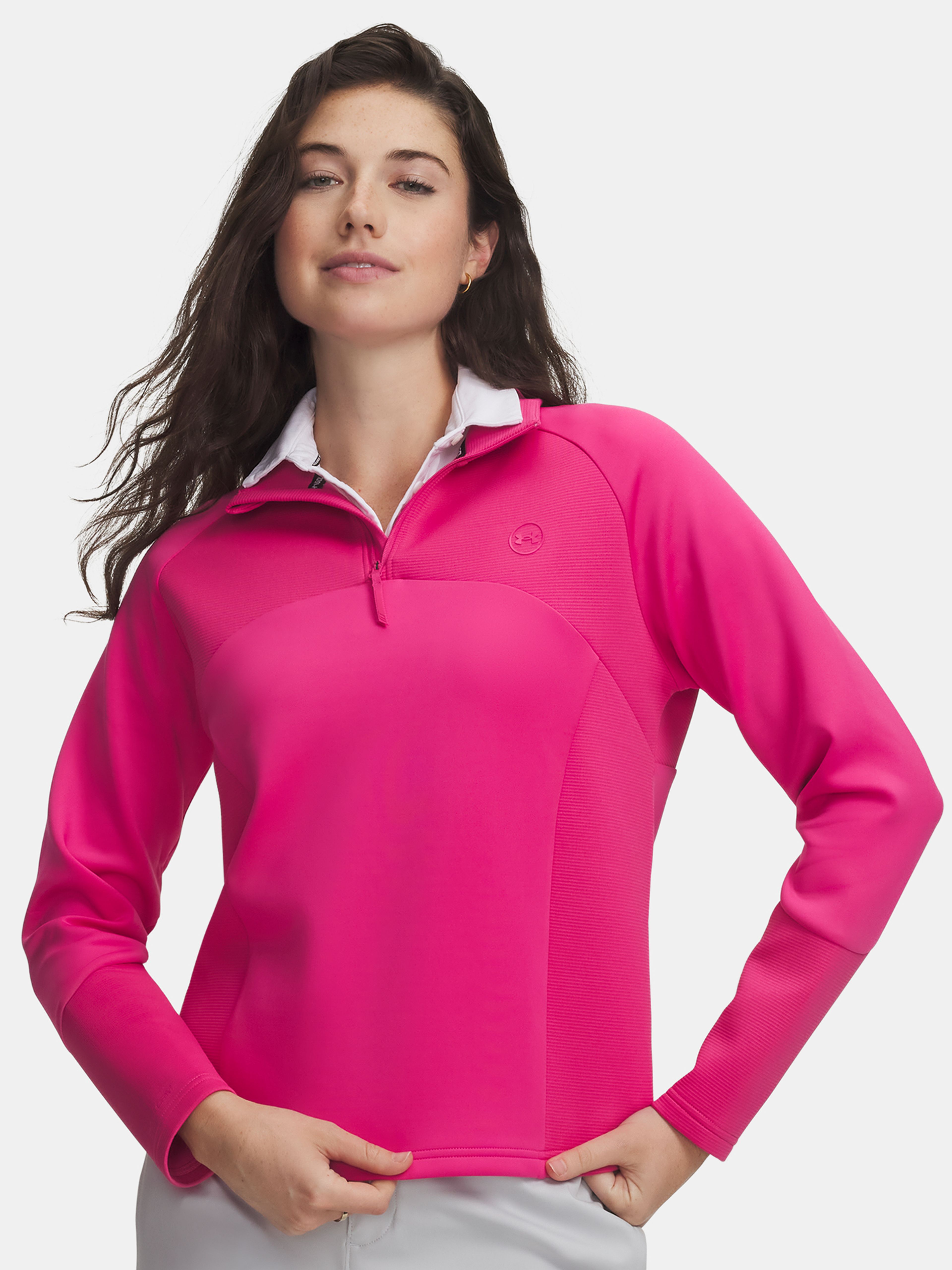Under Armour UA Drive Midlayer 1/4 Zip damtröja i rosa – framifrån