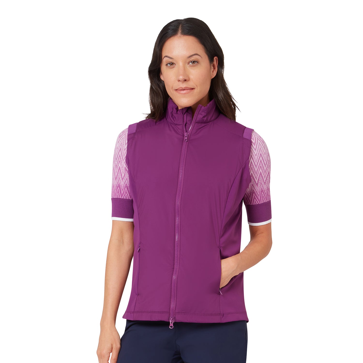 Callaway Insulated Ladies Vest Gloxinia – framifrån med quiltad kropp och mjuka stretchiga sidopaneler