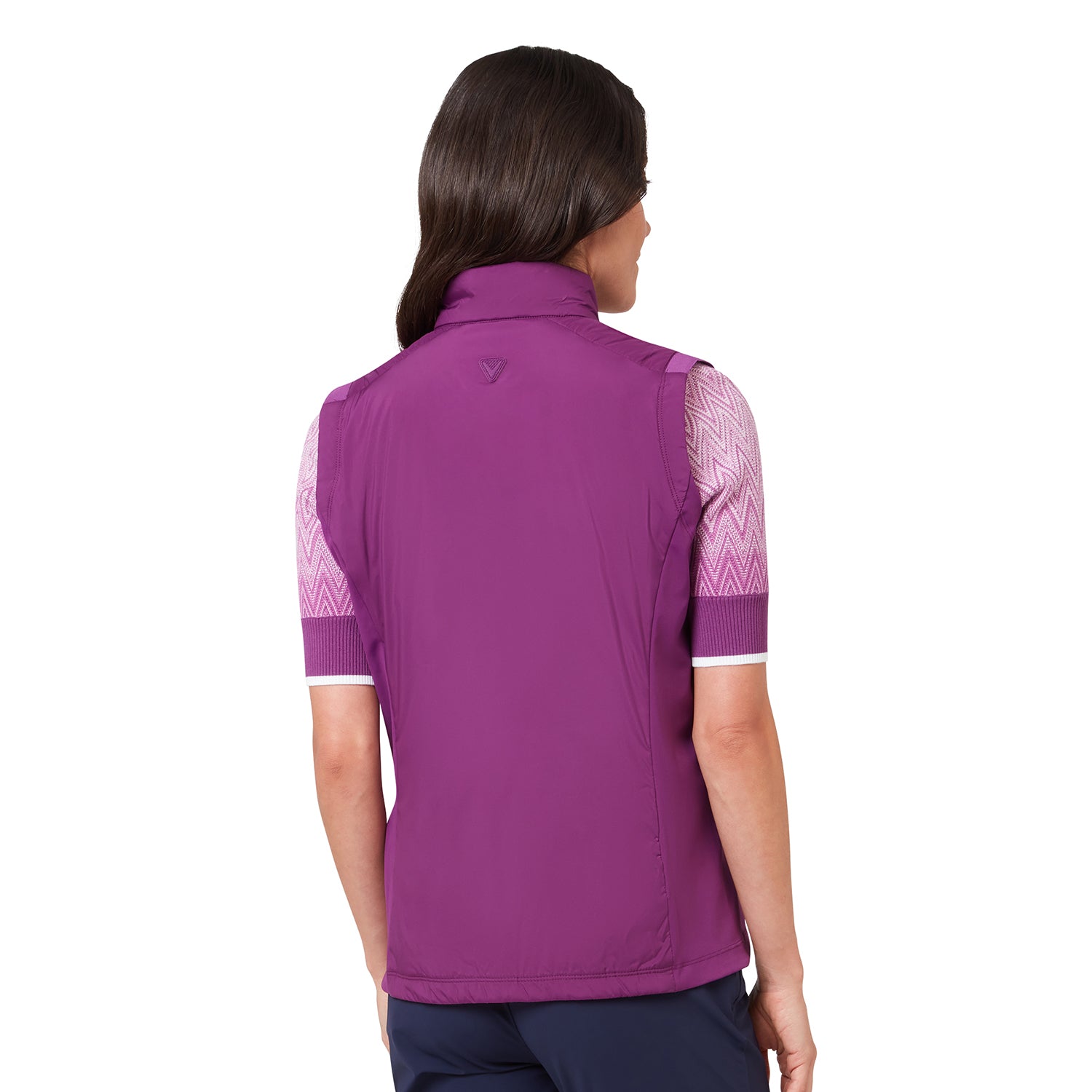 Callaway Insulated Ladies Vest Gloxinia – sido- och bakifrån som framhäver stretchiga sidopaneler och passform