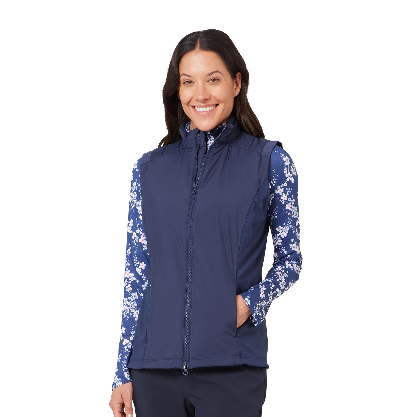 Callaway Ladies Lightweight Primaloft Gilet Peacoat &mdash; back and logo detail
