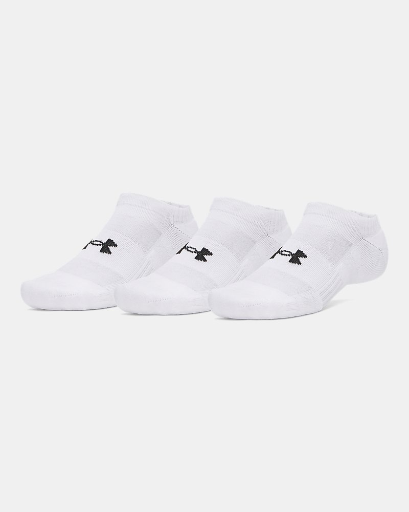 UA Performance Cotton 3-Pack No Show Socks – pack view white