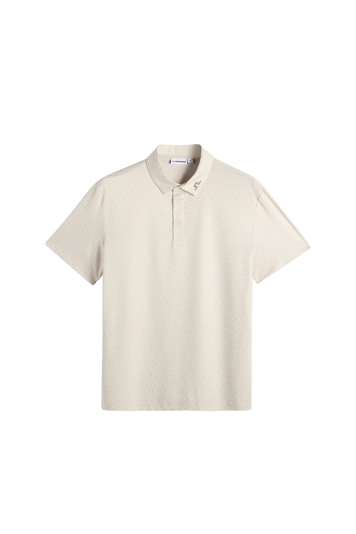 J.Lindeberg Tod Print Polo Bias Bridge Micro Moon Brindle – framifrån som visar TX Stretch Jersey-tyg och heltäckande tryck