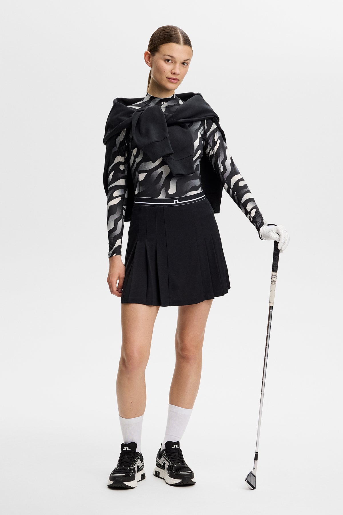 J.Lindeberg Ella Print Compression Top Bunker Fade Black Moonbeam - tryckdetalj