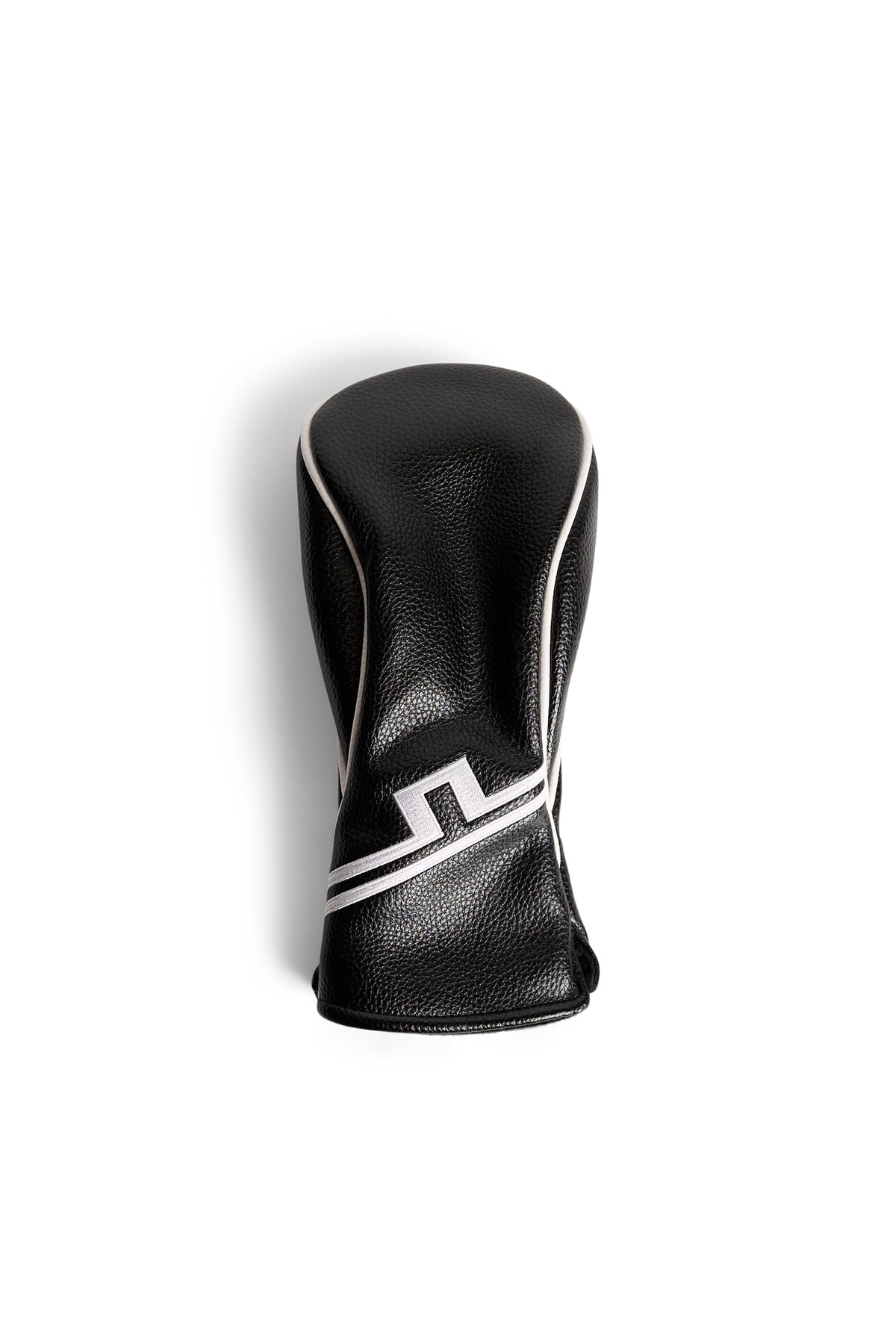 J.Lindeberg Fairway Headcover i svart – framifrån med Bridge-logotypbroderi och kontrastpiping