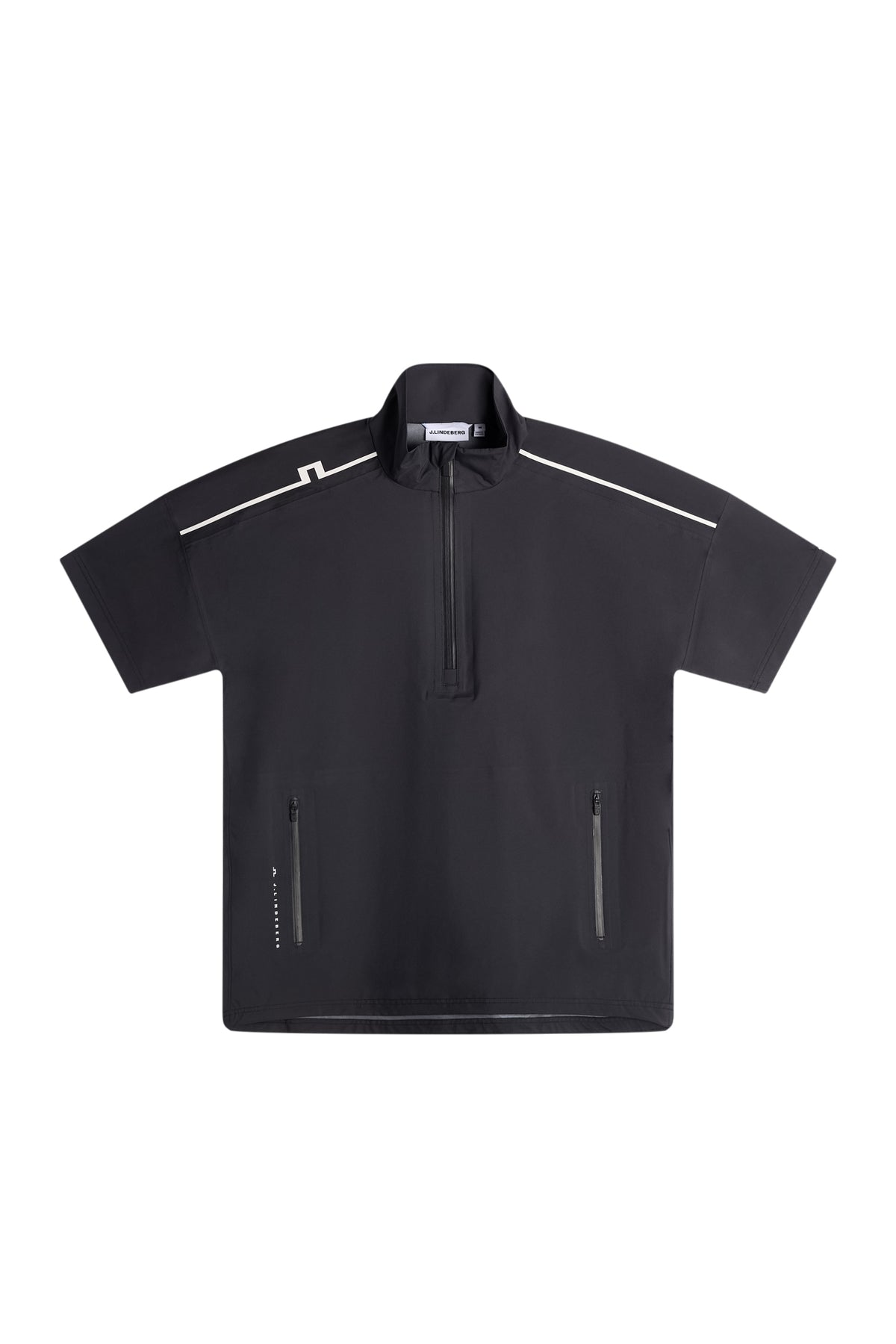 J.Lindeberg Shay Rain Shirt Black – front view showing AquaGuard zip and structured collar
