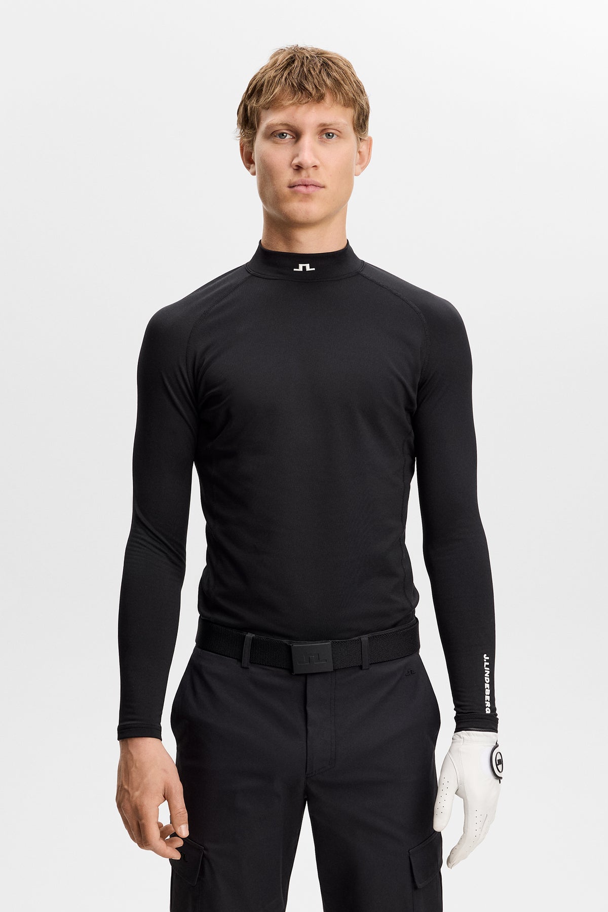 J.Lindeberg Ello Brushed Top Black – detalj av borstat jerseytyg
