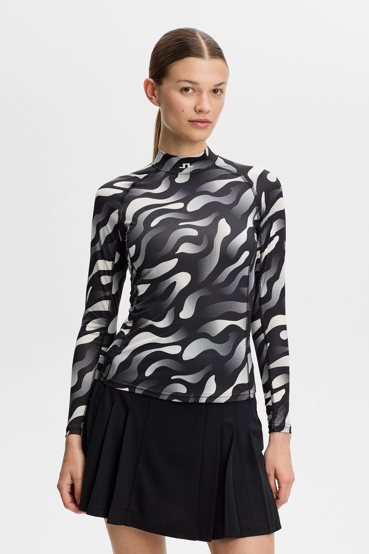 J.Lindeberg Ella Print Compression Top Bunker Fade Black Moonbeam - sidovy på banan
