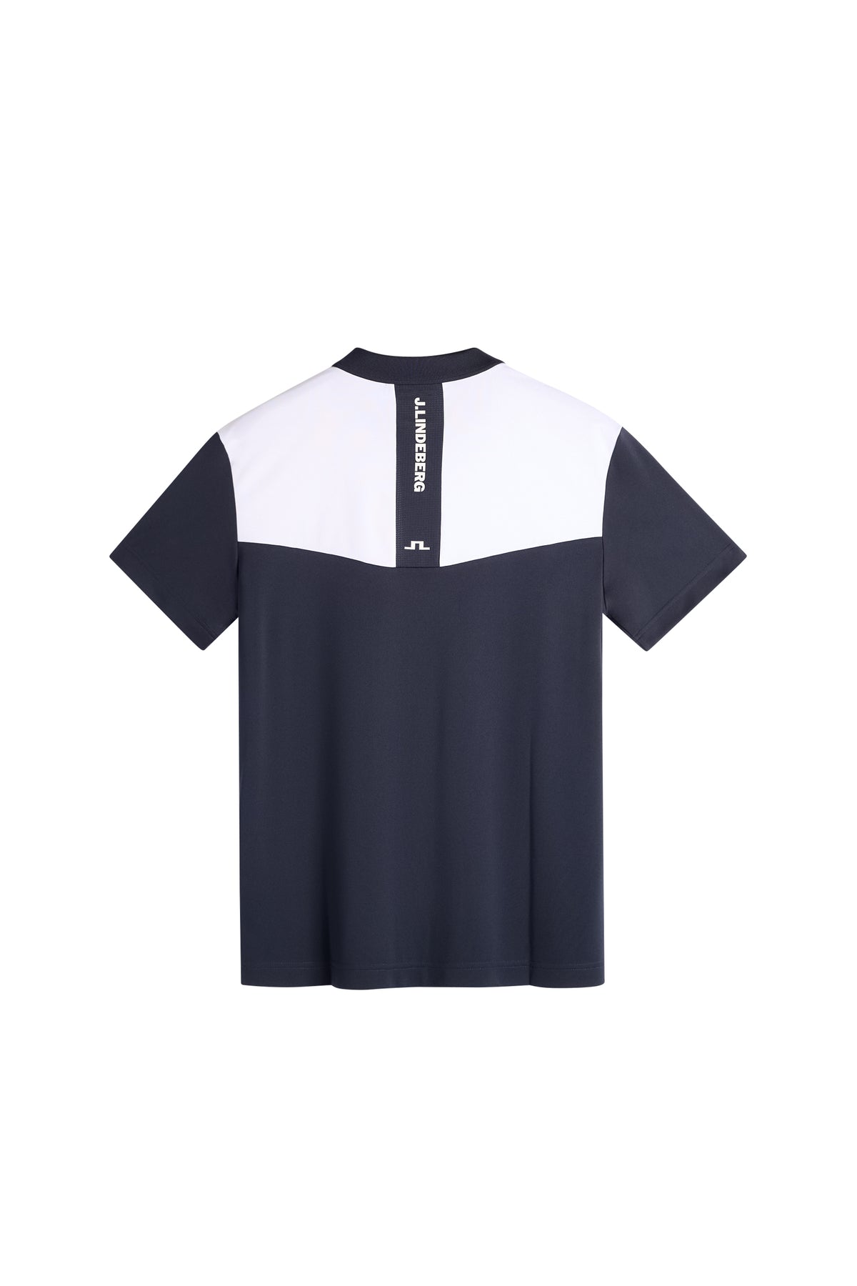 J.Lindeberg Calex Polo JL Navy – bakifrån som visar mesh-insats med tonalt J.Lindeberg-tryck